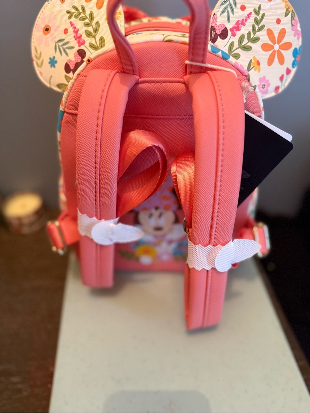 Loungefly Floral Minnie Ear Backpack - Pink Sequin Bow - Picture 5 of 9